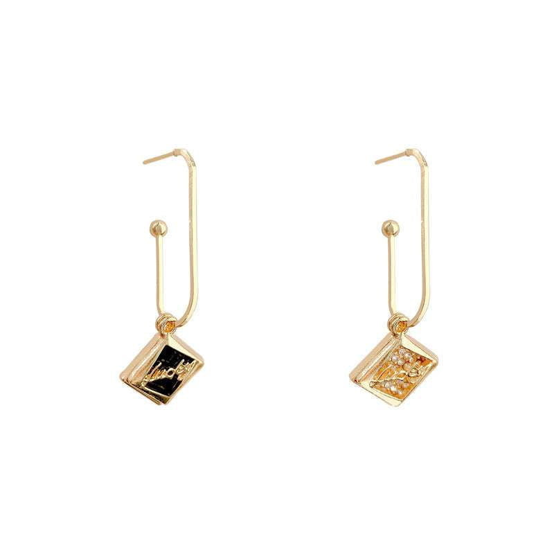 diamond elegance earrings, geometric drop earrings, gold long earrings - available at Sparq Mart