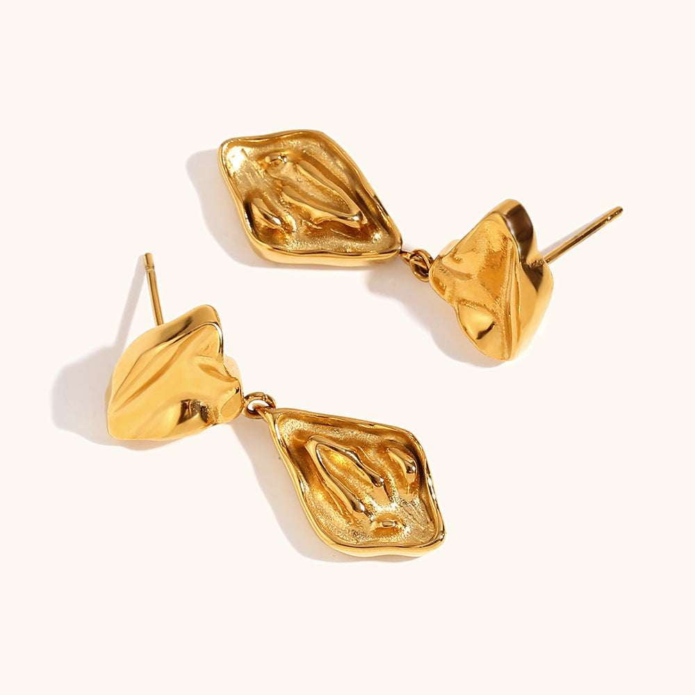 Elegant Stud Earrings, Gold Geometric Earrings, Stainless Steel Studs - available at Sparq Mart