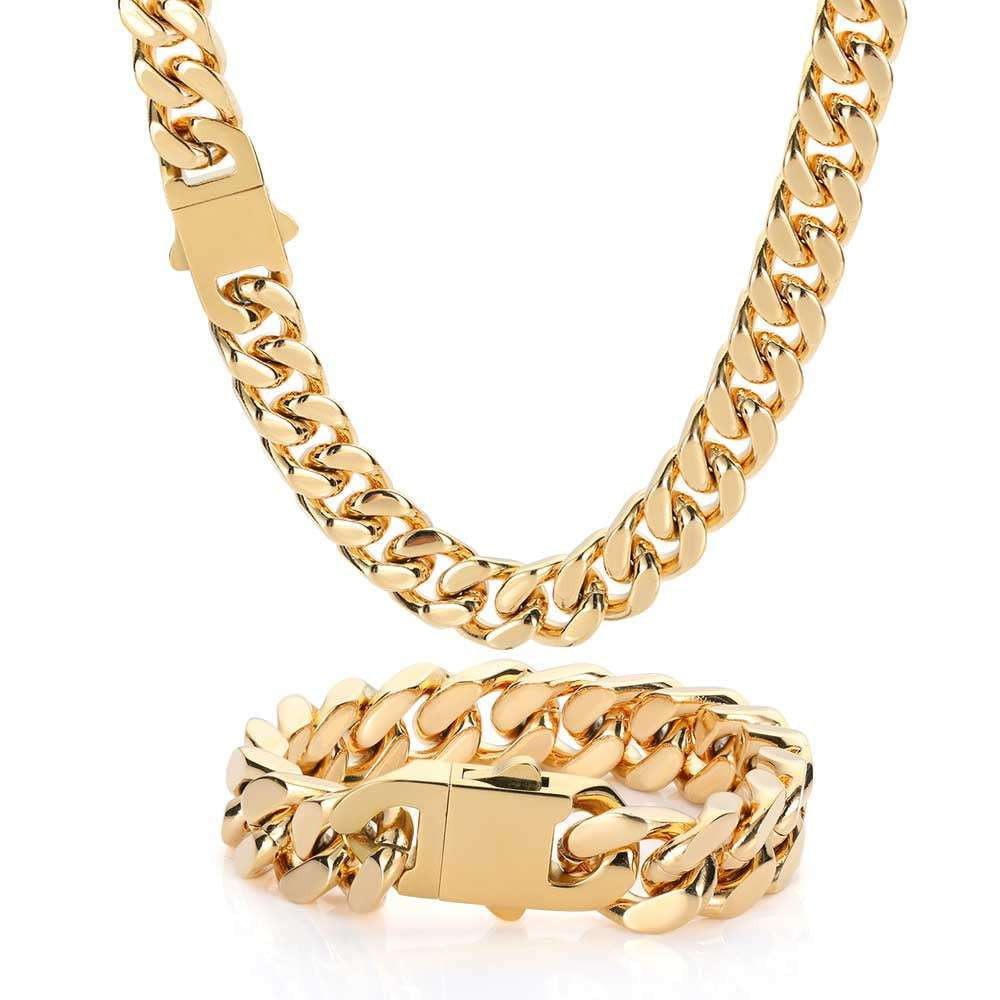 Cuban Link Jewelry, Encrypted Gold Bracelet, Stainless Steel Necklace - available at Sparq Mart