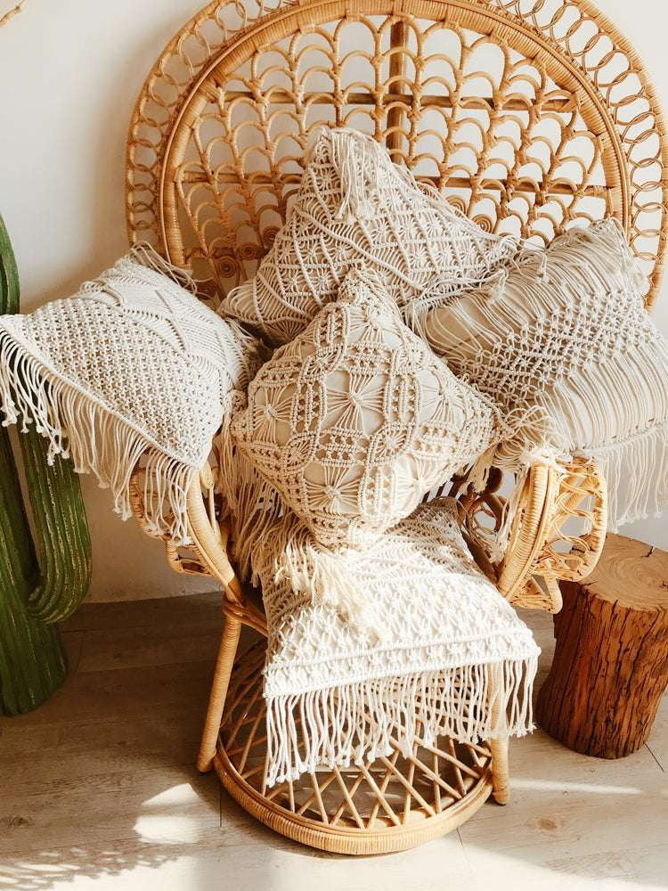 bohemian pillow accessory, cotton rope pillowcase, tassel cushion cover - available at Sparq Mart