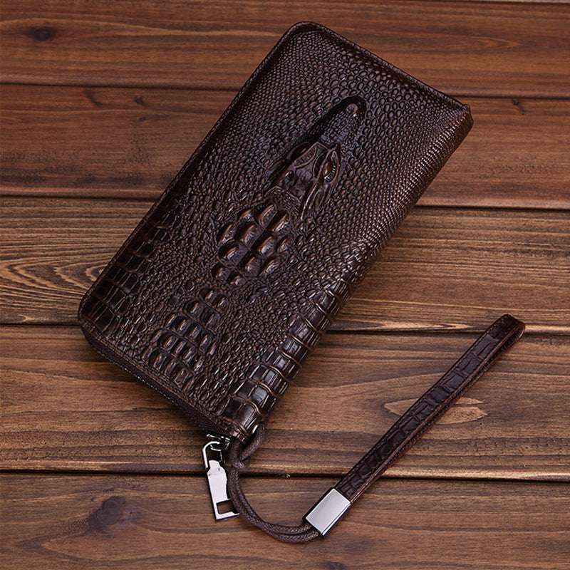 coffee-colored wallet, high-quality wallet, Wholesale crocodile-embossed cowhide wallet - available at Sparq Mart