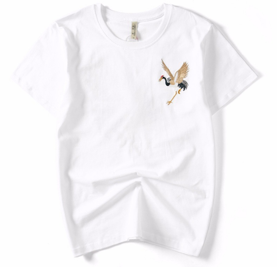 Flying crane embroidery, high-quality, wholesale t-shirt - available at Sparq Mart