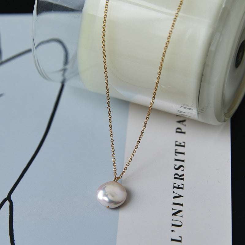 Flat Round Necklace, Peace Buckle Necklace, Pearl Necklace - available at Sparq Mart