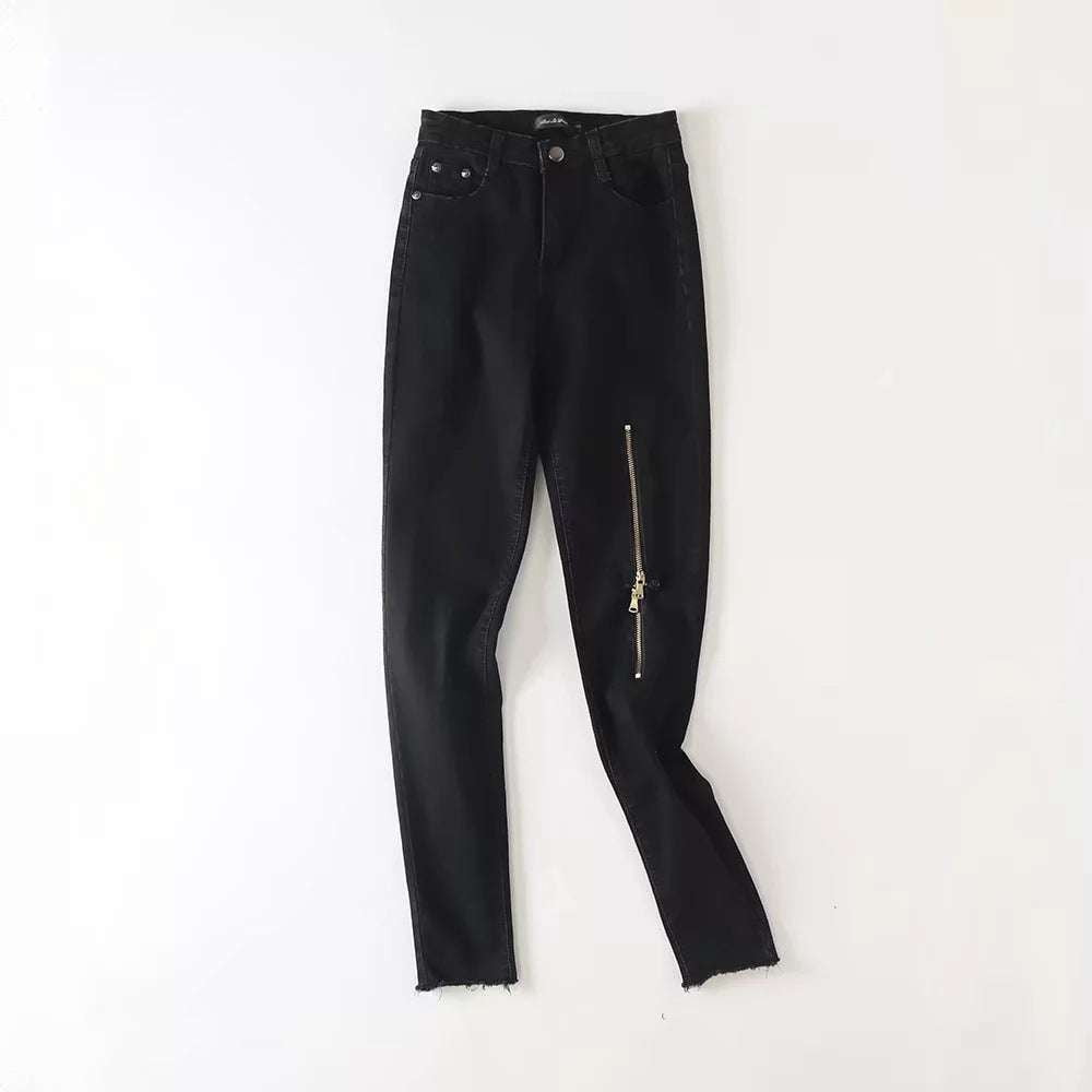 Denim Pencil Pants, High Waist Trousers, Women's Ripped Jeans - available at Sparq Mart