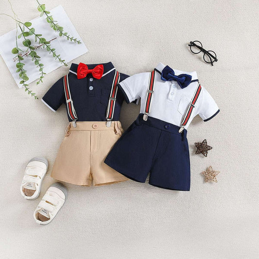 Polo Top Shorts, Summer Kids Outfit, Toddler Suspender Set - available at Sparq Mart