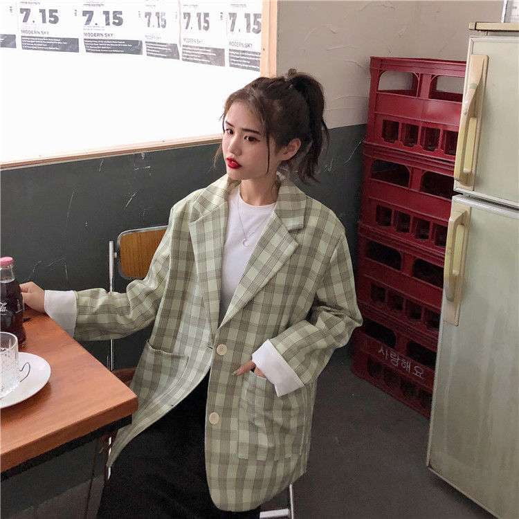 Autumn Layering Fashion, Korean Plaid Coat, Women's Suit Blouse - available at Sparq Mart