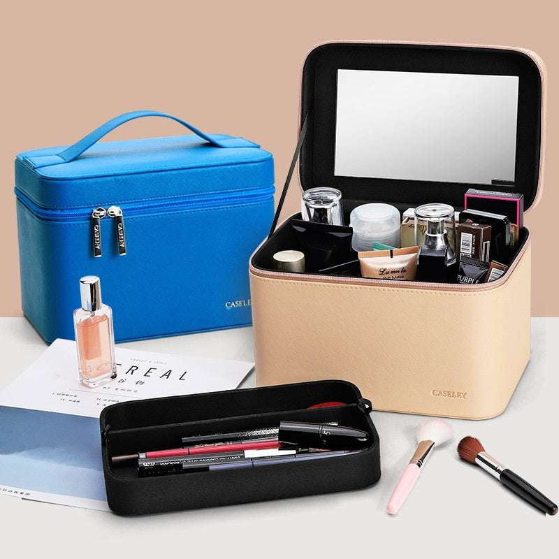 double-layer makeup bag, portable cosmetic organizer, spacious beauty pouch - available at Sparq Mart