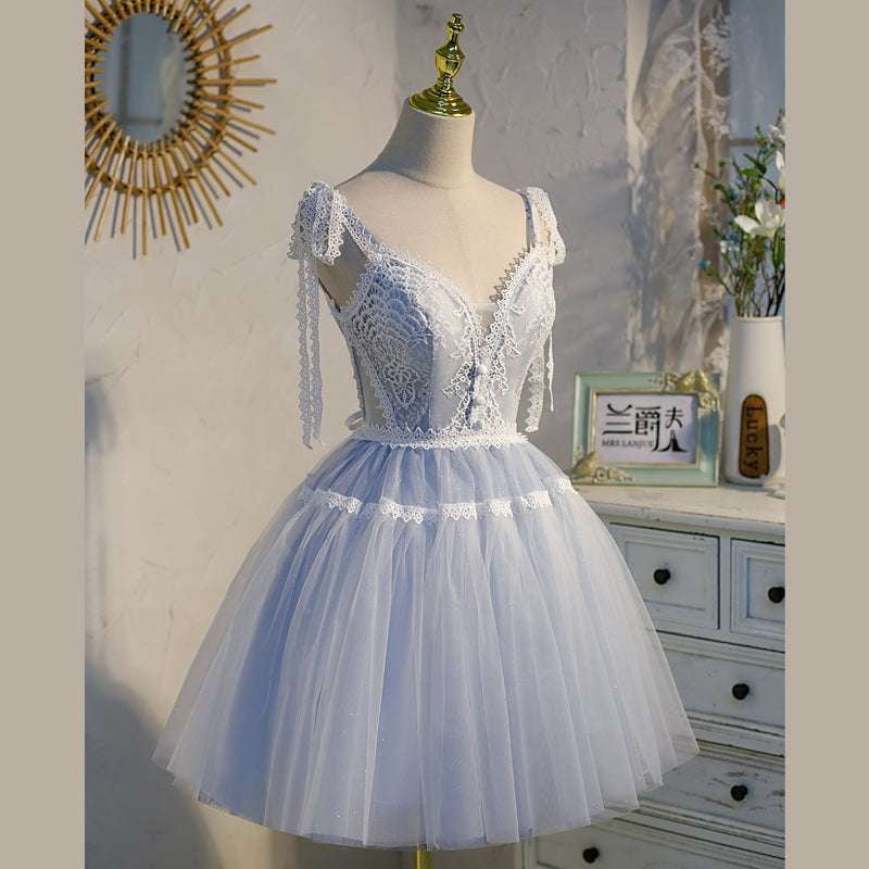 Blue Lace Dress, Fluffy Yarn Skirt, Light Blue Frocks - available at Sparq Mart