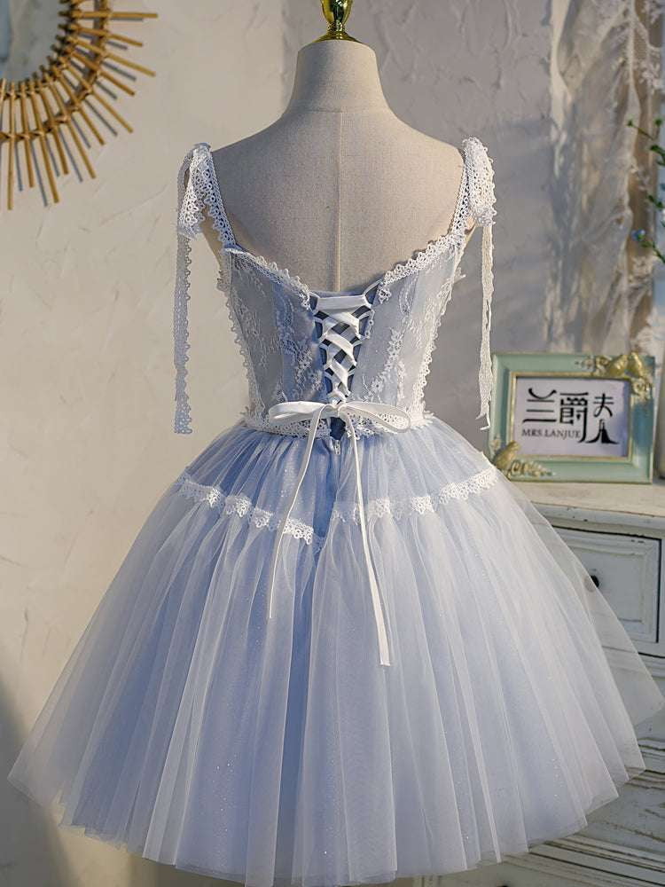 Blue Lace Dress, Fluffy Yarn Skirt, Light Blue Frocks - available at Sparq Mart