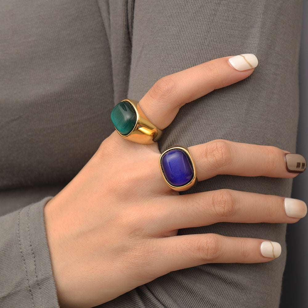 gemstone fashion ring, gold plated ring, stainless steel ring - available at Sparq Mart