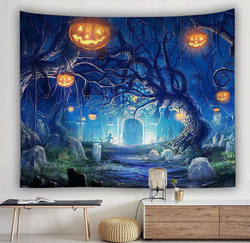 Jack-O-Lantern Decor, Nordic Cotton Tapestry, Seasonal Wall Hanging - available at Sparq Mart