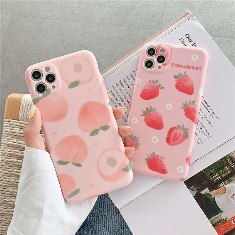 Peach Silicone Case, Strawberry Phone Protector, Watercolor Phone Sleeve - available at Sparq Mart