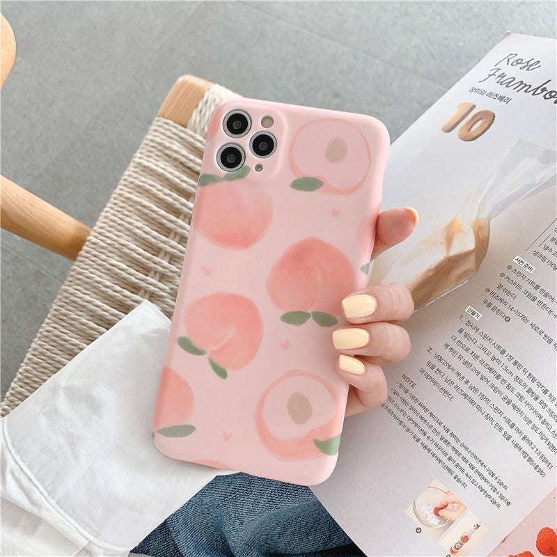 Peach Silicone Case, Strawberry Phone Protector, Watercolor Phone Sleeve - available at Sparq Mart