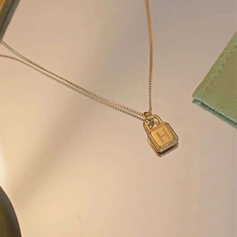 Custom Square Lock, Gold Alphabet Necklace, Personalized Letter Pendant - available at Sparq Mart