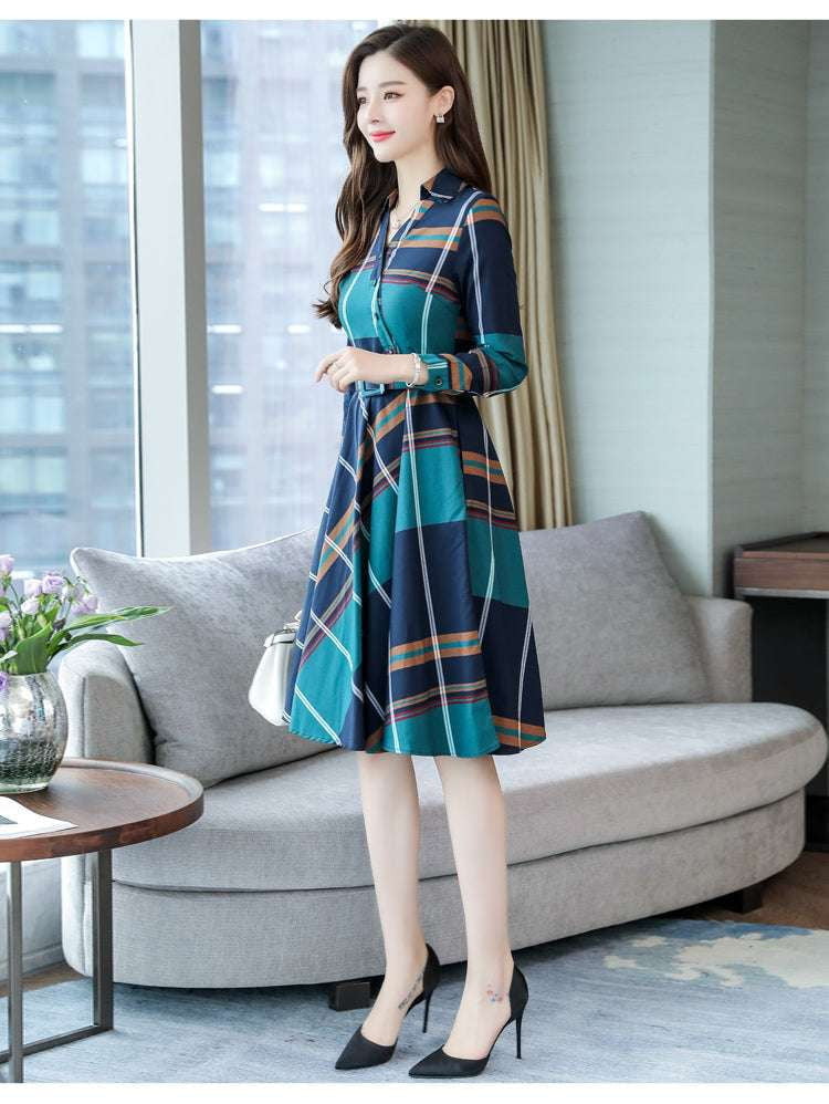 Fashionable Mid-Length, Plaid Temperament Dress, Plus Size Plaid - available at Sparq Mart