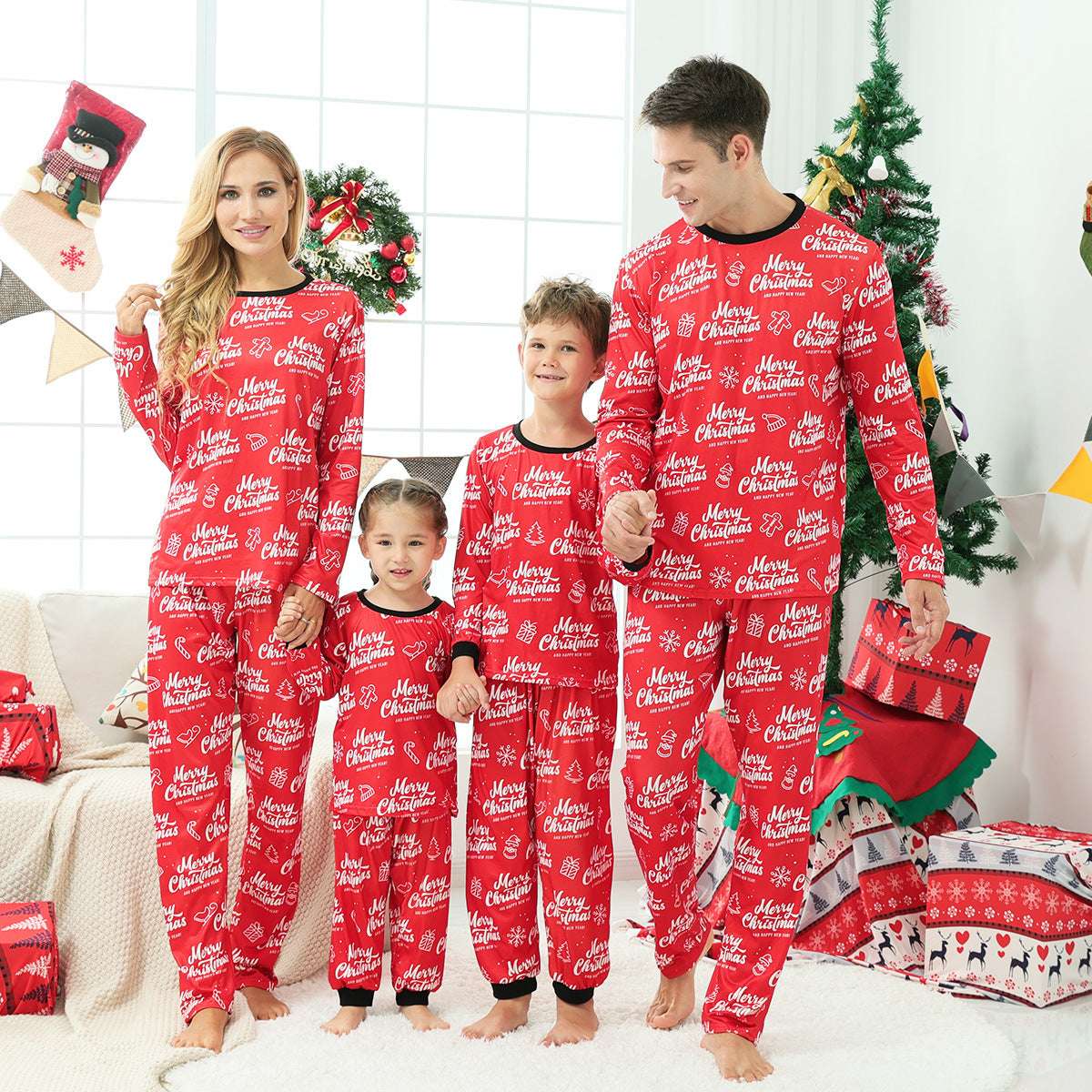 Christmas loungewear, long sleeve pajama set, printed letter - available at Sparq Mart