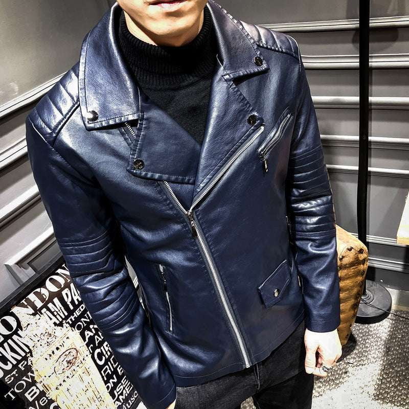 men's fashion outerwear, PU lapel jacket, slim leather jacket - available at Sparq Mart