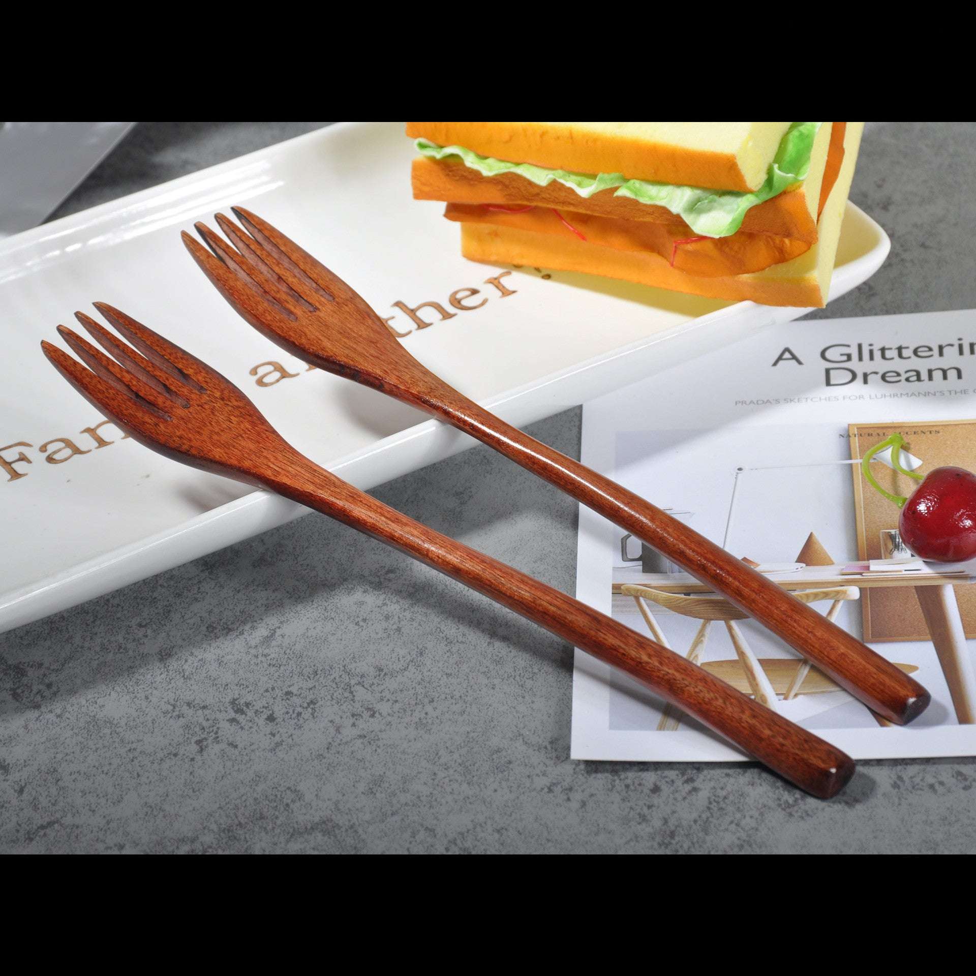 Brown Forks, Long Handle Forks, Wooden Tableware - available at Sparq Mart