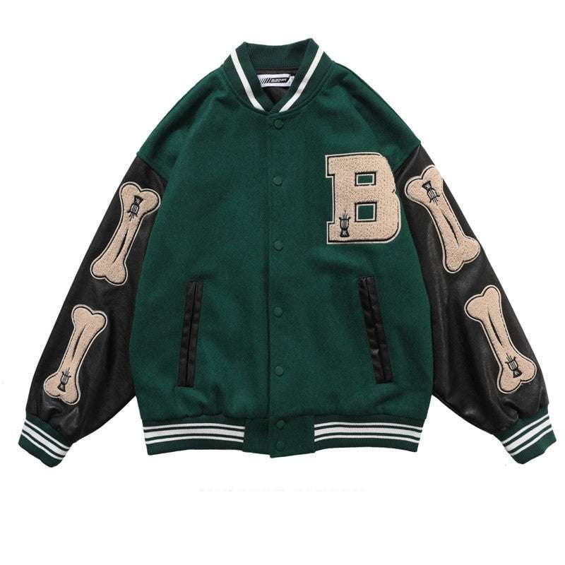 Leather Sleeve Jacket, Spring Baseball Uniform, Stitched Varsity Apparel - available at Sparq Mart