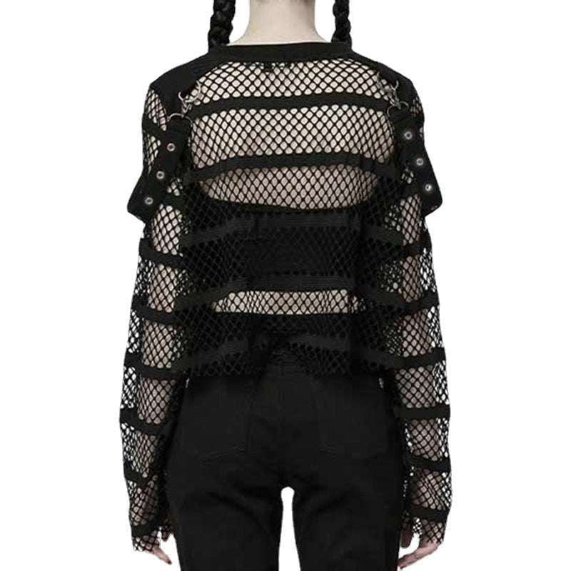 black mesh blouse, dark style blouse, long sleeve mesh - available at Sparq Mart