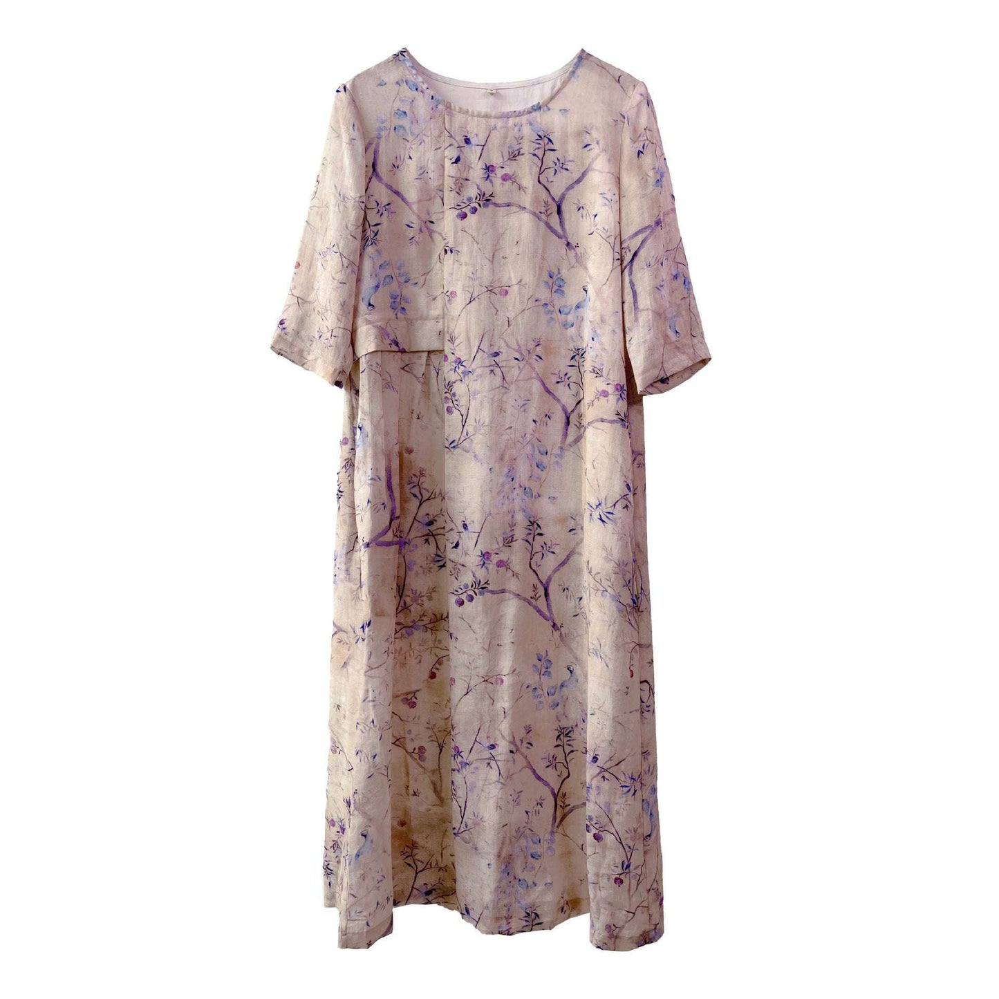 Floral Ramie Dress, Linen Travel Dress, Purple Linen Outfit - available at Sparq Mart