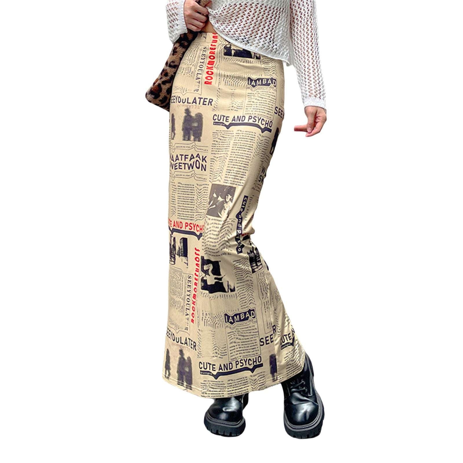 Literary Cotton Dress, Newspaper Skirt Casual, Retro Print Dress - available at Sparq Mart