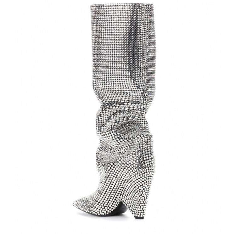 Knee-Length Rhinestone Boots, Nightclub High-Heeled Boots, Sparkly Stiletto Boots - available at Sparq Mart