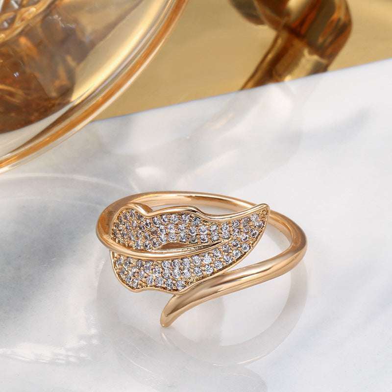 Elegant Banquet Ring, Rose Gold Ring, Zircon Leaf Ring - available at Sparq Mart