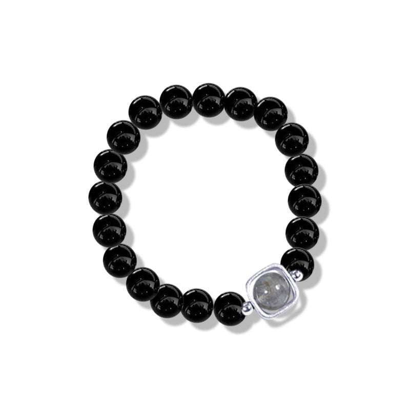 moonlight obsidian jewelry, obsidian stone bracelet, S925 black bracelet - available at Sparq Mart