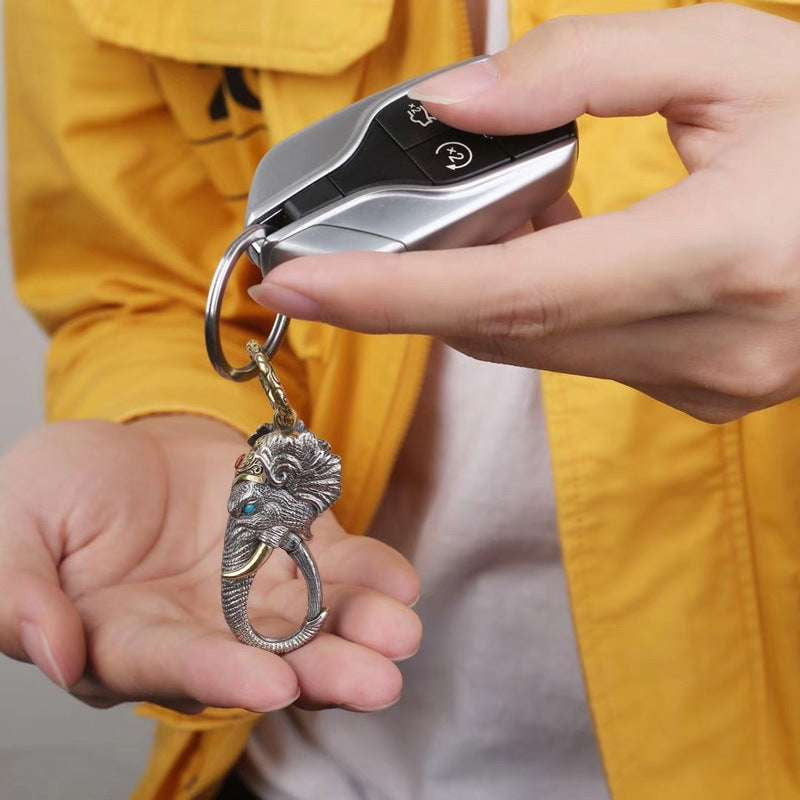 Antique Elephant Keychain, S925 Keychain Men's, Unique Silver Keychain - available at Sparq Mart