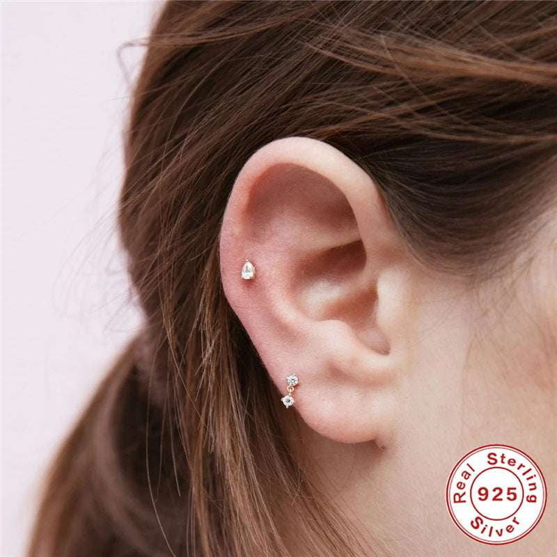 Diamond Ear Piercings, Minimalist Jewelry INS, Sterling Silver Studs - available at Sparq Mart