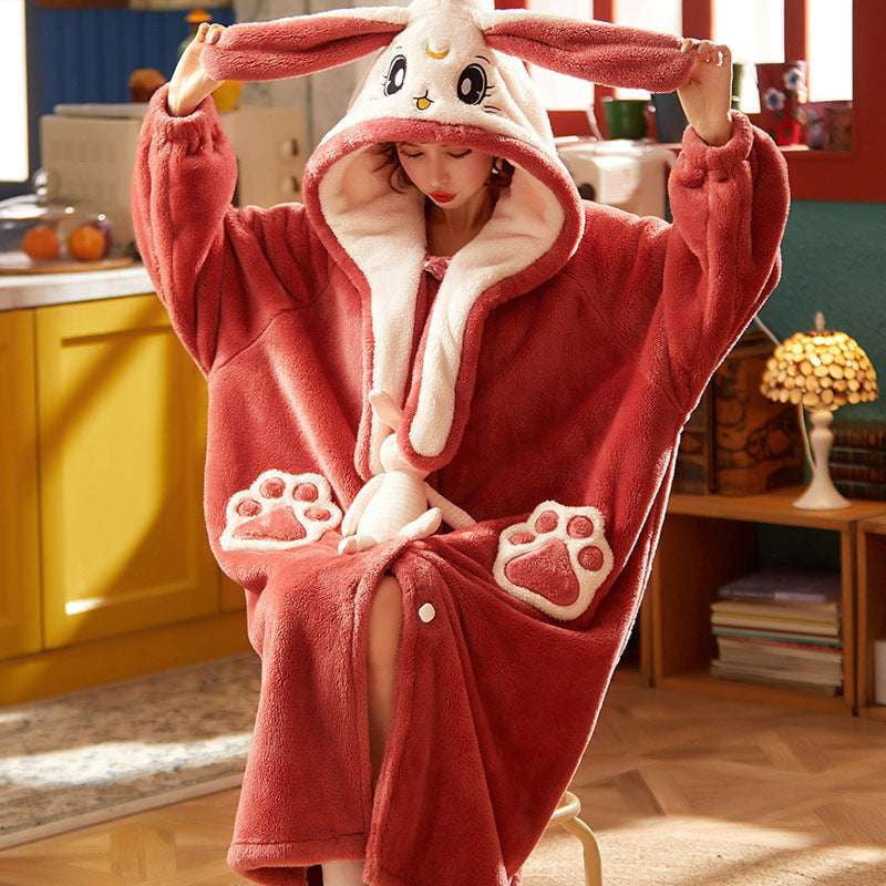 Cartoon Hooded Sleepwear, Coral Fleece Pajamas, Nightgown for Women - available at Sparq Mart