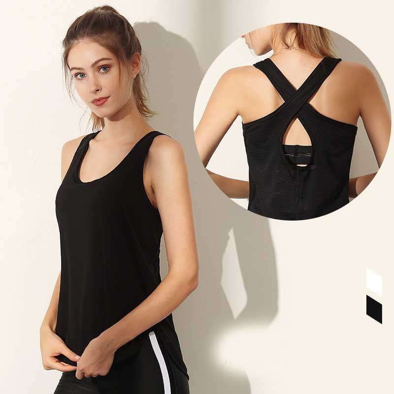 Black Yoga Top, Fitness Apparel Online, Mesh Workout Vest - available at Sparq Mart