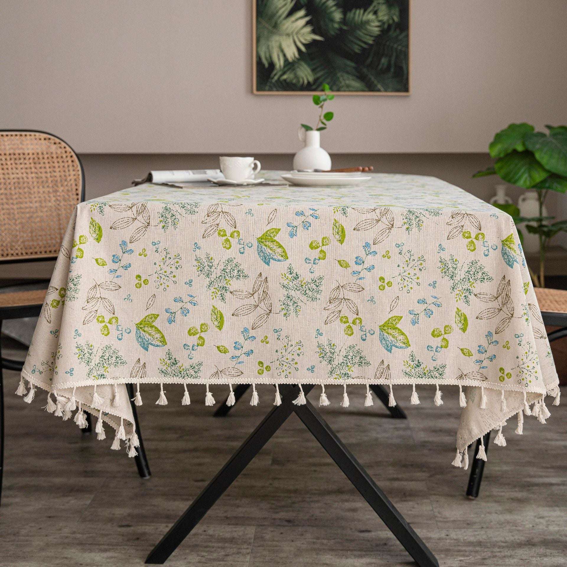 Cotton Linen Tassel Tablecloth, Small Fresh Tablecloth, Sparq Mart - available at Sparq Mart