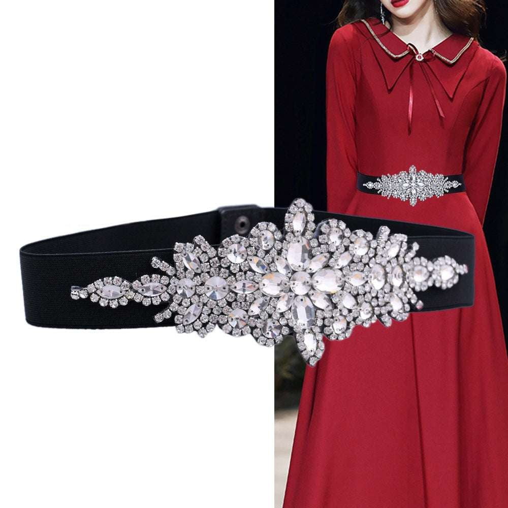 Elastic Fashion Belt, Embellished Dress Accessory, Rhinestone Waist Belt - available at Sparq Mart