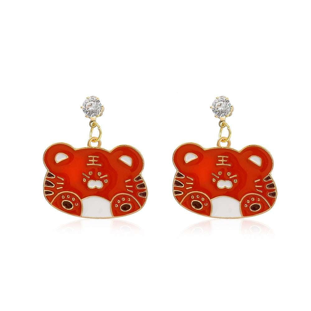 sparkling diamond jewelry, unique style earrings, zodiac tiger earrings - available at Sparq Mart