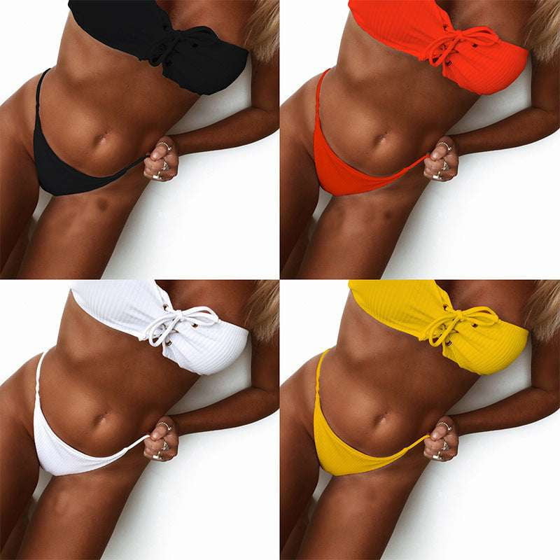 solid stripe bikini, split bikini swimsuit, striped briefs bikini - available at Sparq Mart