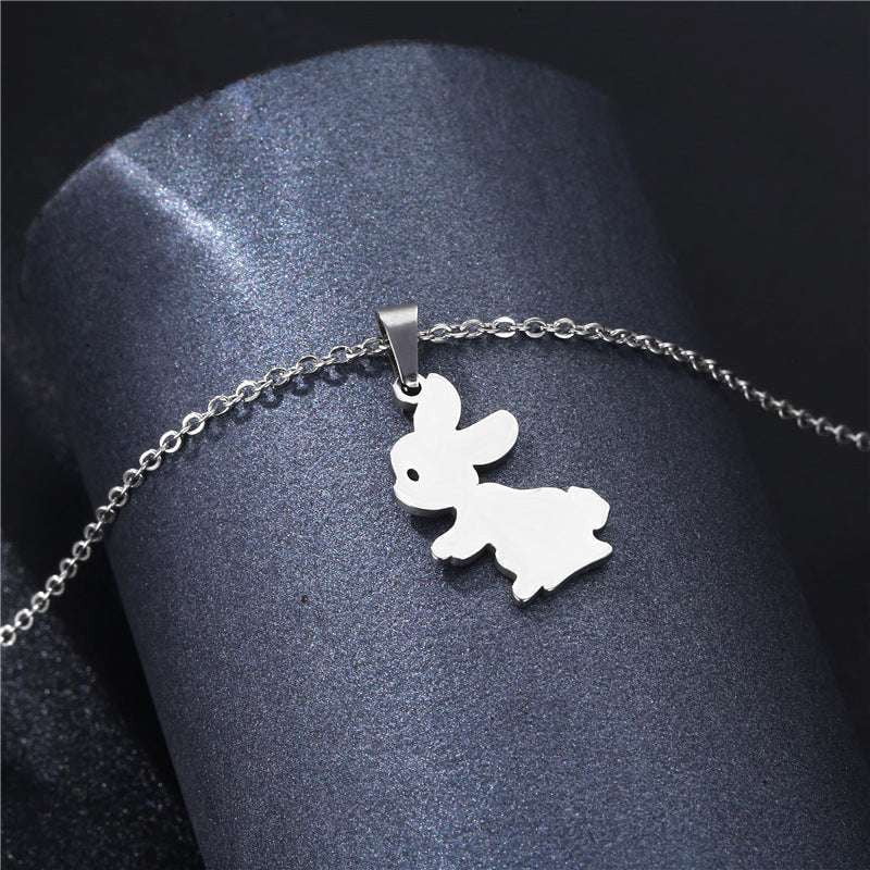 Rabbit Charm Necklace, Stainless Steel Necklace, Trendy Animal Jewelry - available at Sparq Mart