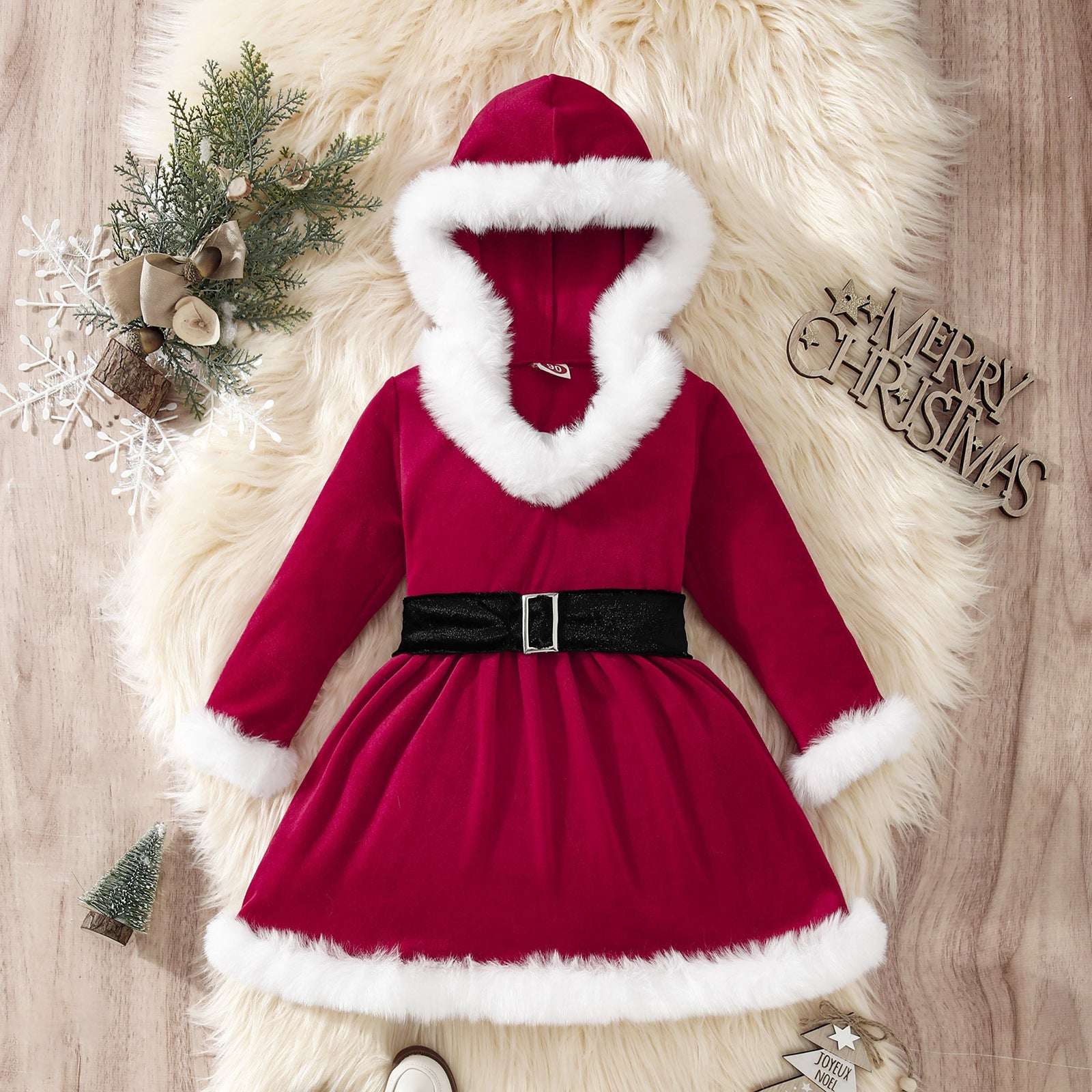 children's Christmas dress, Christmas dress, hooded V-neck, Sparq Mart - available at Sparq Mart