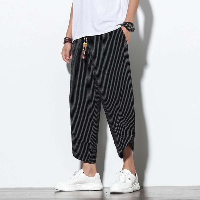 Men's Plus Size Bloomers, Striped Harem Pants, Stylish Cotton and Linen Pants - available at Sparq Mart