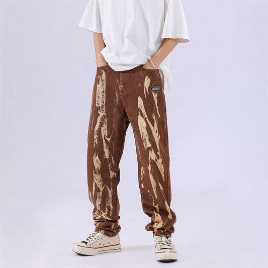 Cotton Spray Paint Trousers, Fashionable Mid-Waist Trousers, Trendy Loose Artistic Pants - available at Sparq Mart