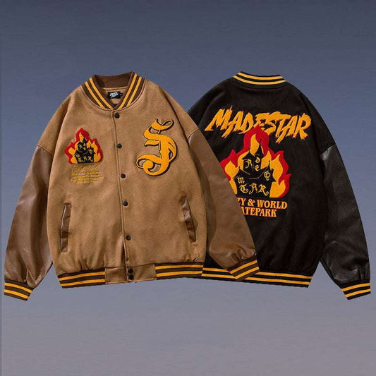 Flame Embroidered Jacket, Men's Jacket Embroidery, Vintage Baseball Jacket - available at Sparq Mart