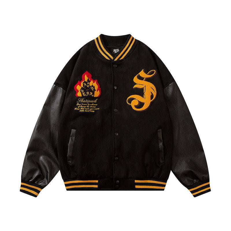 Flame Embroidered Jacket, Men's Jacket Embroidery, Vintage Baseball Jacket - available at Sparq Mart