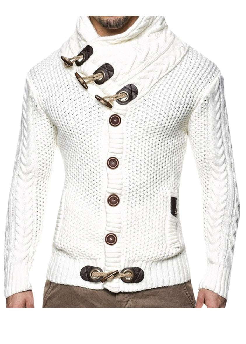 casual knitted cardigan, stylish horn button sweater, turtleneck men's sweater - available at Sparq Mart