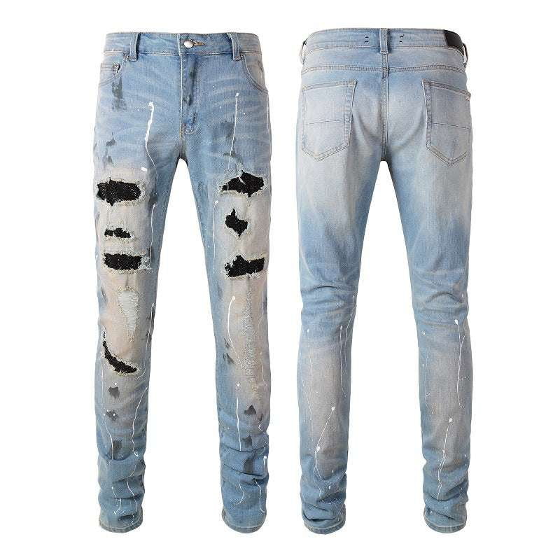 Rhinestone Skinny Pants, Ripped Denim Jeans, Trendy Leggings Style - available at Sparq Mart