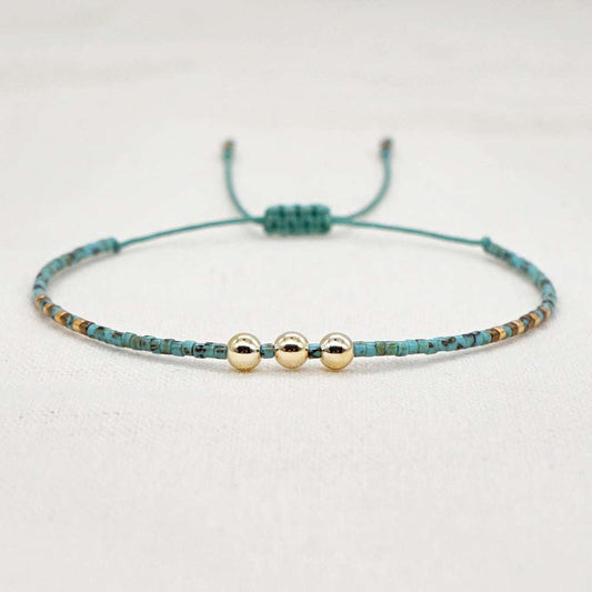 small braided bracelet, stylish glass rice beads, trendy turquoise bracelet - available at Sparq Mart