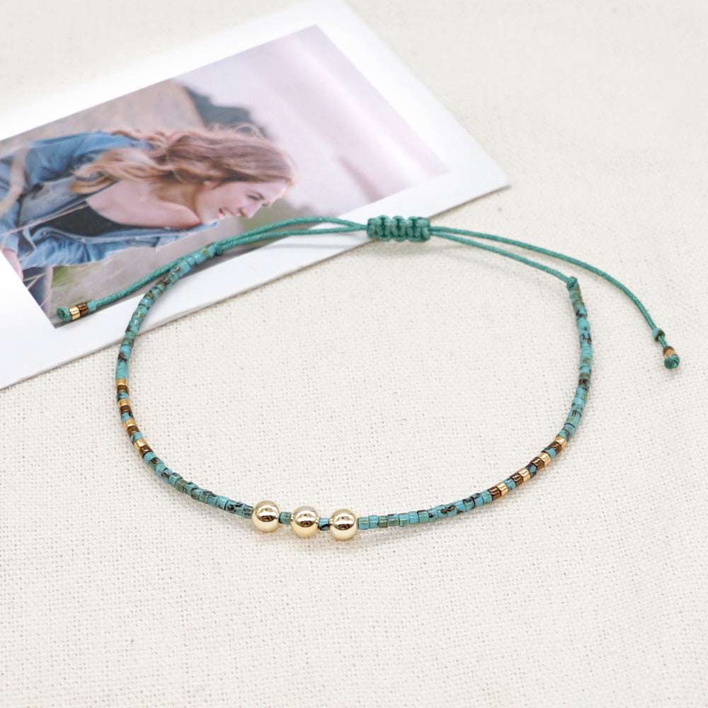 small braided bracelet, stylish glass rice beads, trendy turquoise bracelet - available at Sparq Mart