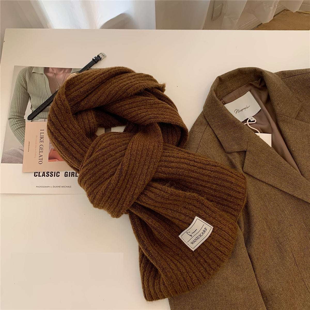 Solid Color Scarf Female, Warm Stylish Female Scarf, Winter Woolen Scarf Women - available at Sparq Mart