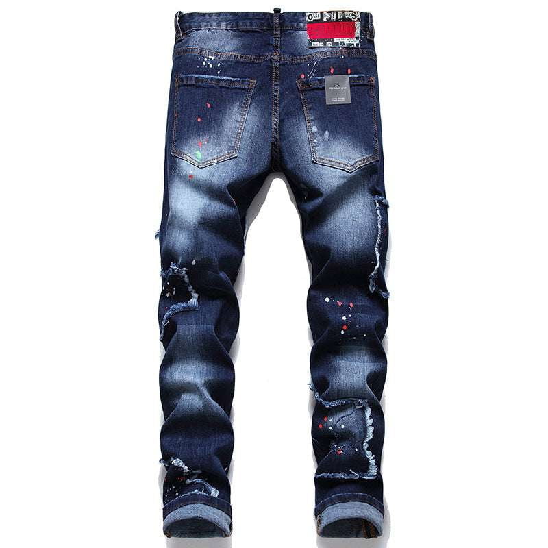 Casual Patched Denim, Men's Beggar Jeans, Stylish Distressed Jeans - available at Sparq Mart