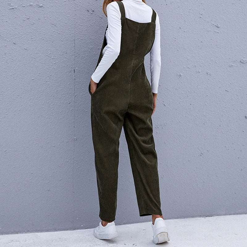 Army Green Overalls, Casual Corduroy Jumpsuit, Ladies Strap Jumpsuit - available at Sparq Mart